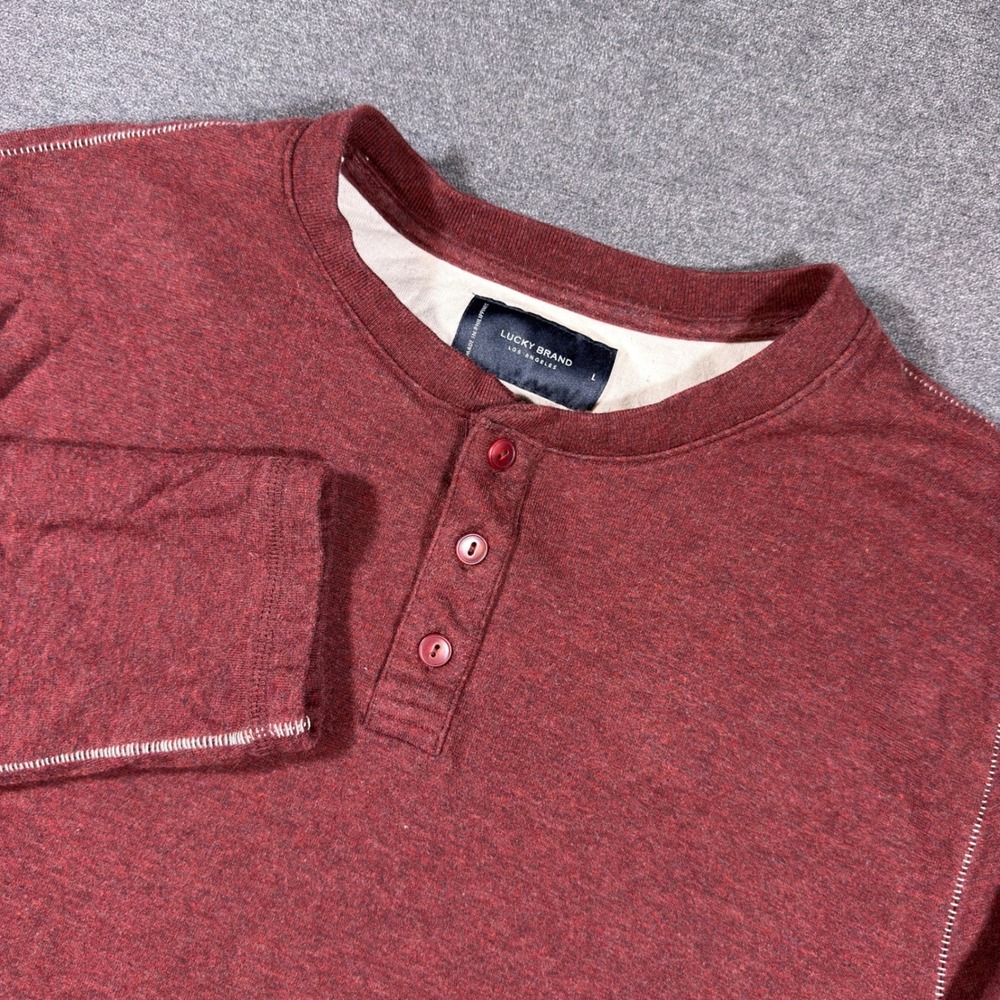 Lucky Brand Henley Shirt Mens Large Burgundy Long Sleeve Cotton Thermal Casual